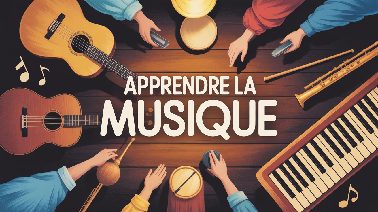 Instruments musique sur table ambiance chaleureuse