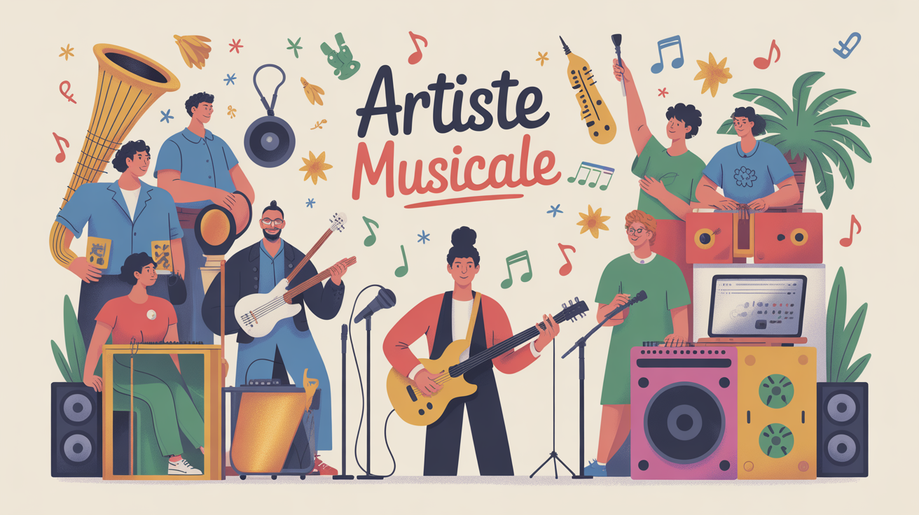 Atelier musical illustré ambiance festive partage artiste musicale
