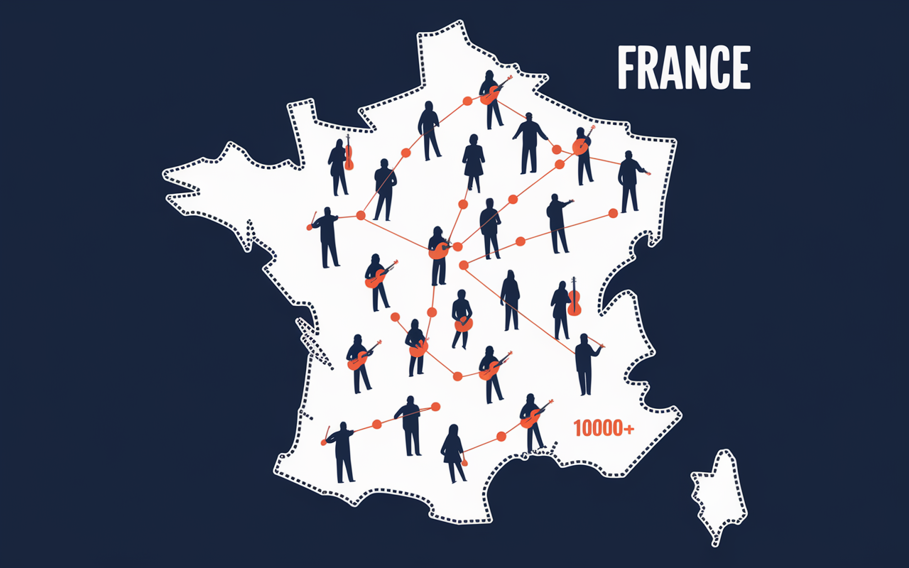 Carte France musiciens relies reseau BandMix