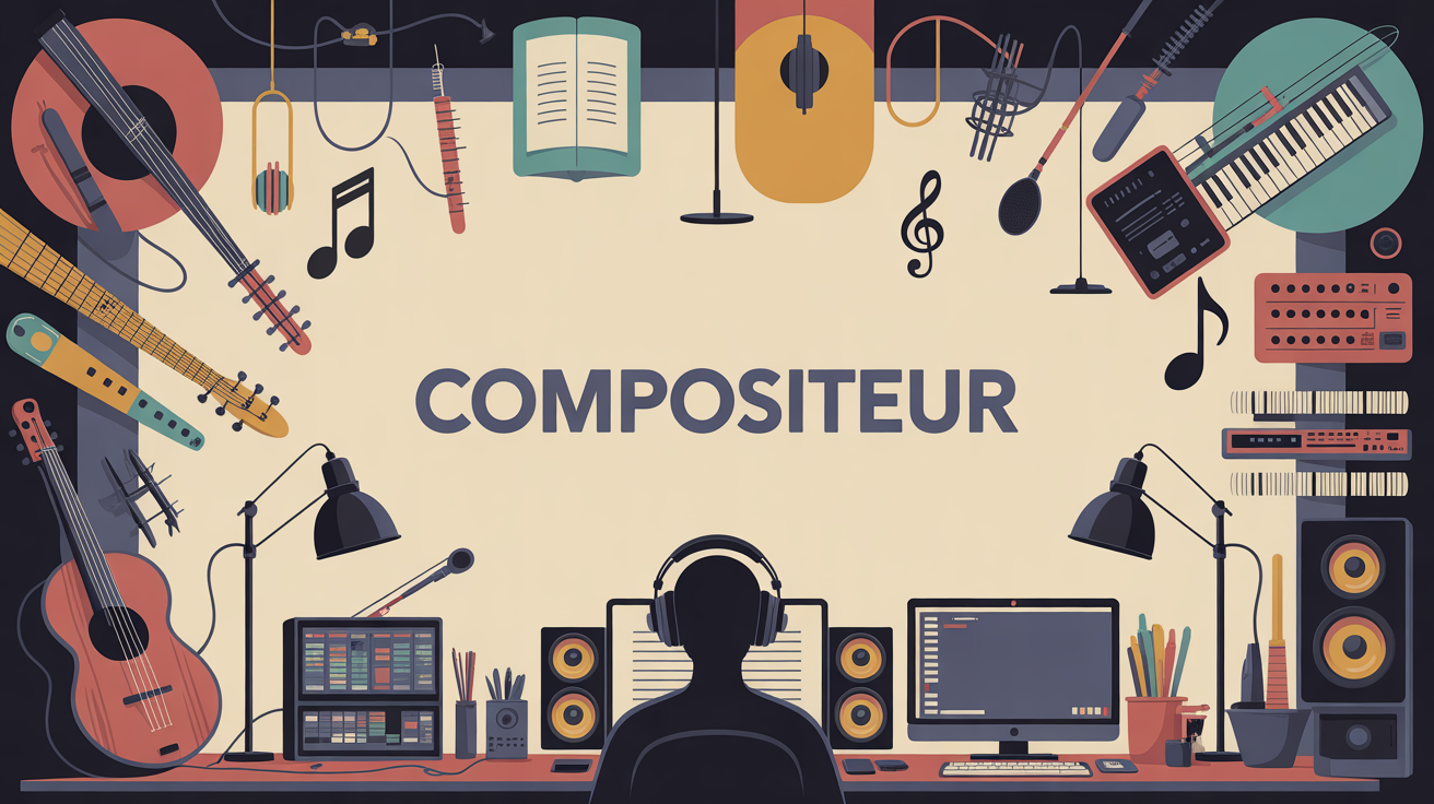 illustration studio compositeur moderne instruments ordinateur