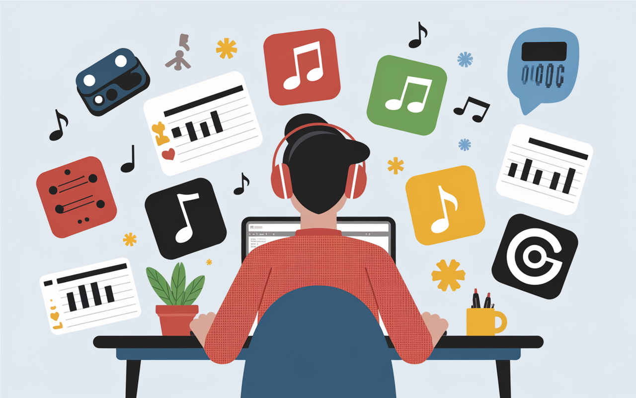 Ordinateur portable et casque pour créer ses musiques chez soi