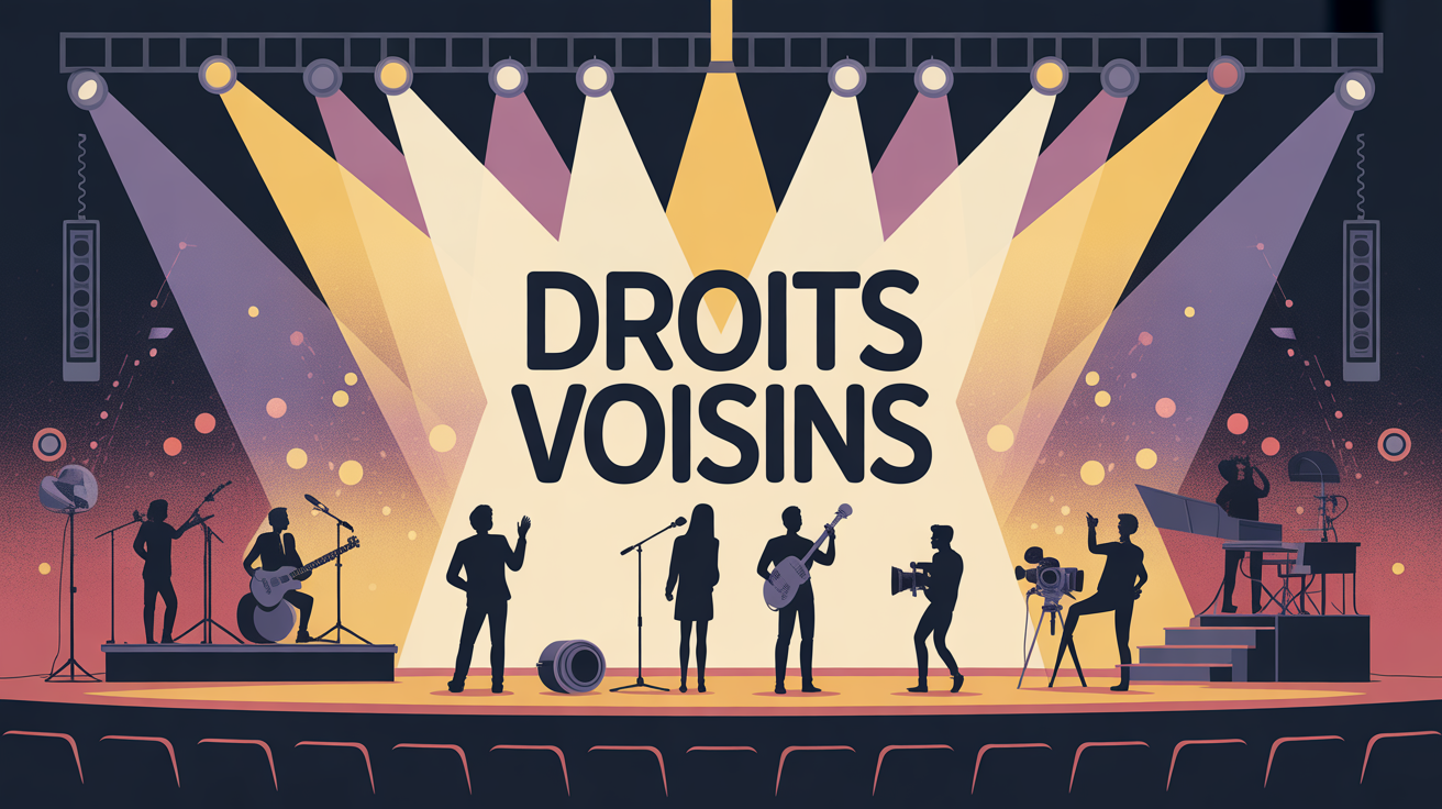 Illustration droits voisins scène concert, artistes, techniciens, musique