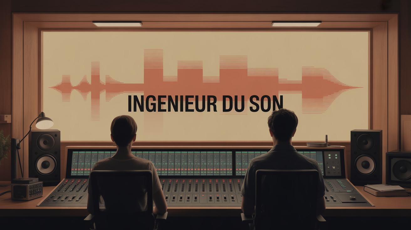 Studio audio moderne avec ingenieur du son devant console de mixage