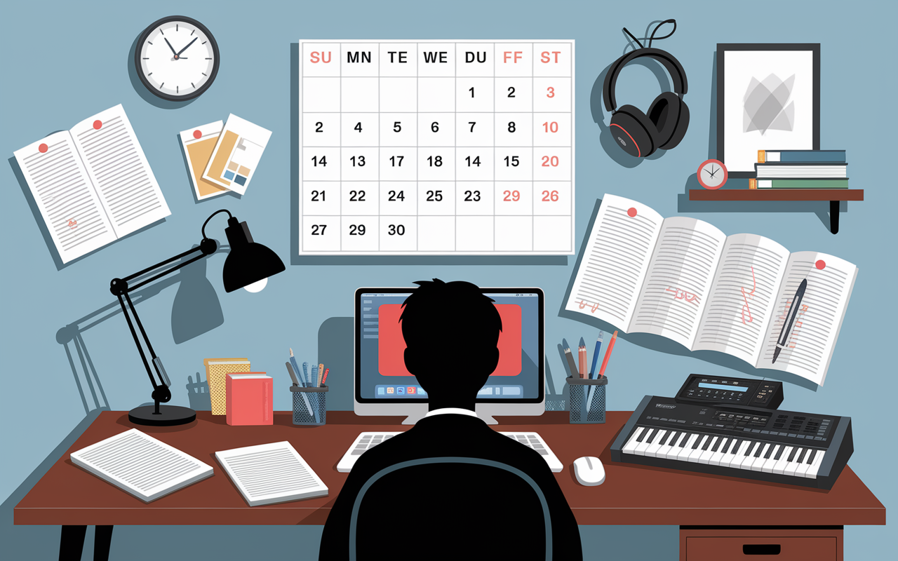 bureau travail compositeur partitions instruments