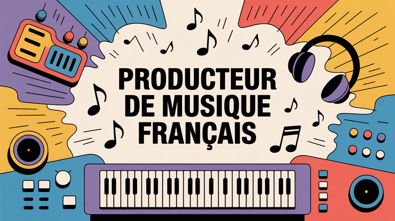 Illustration table mixage instruments producteur musique français