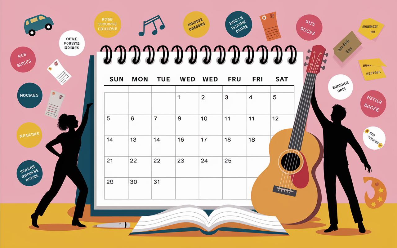 Calendrier progression musique réussite badges