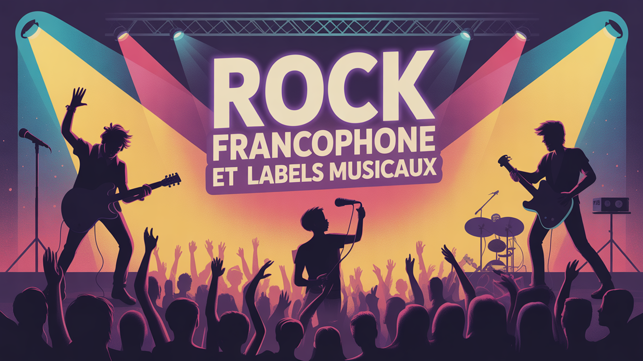 Scène rock francophone avec musiciens, foule et ambiance labels musicaux