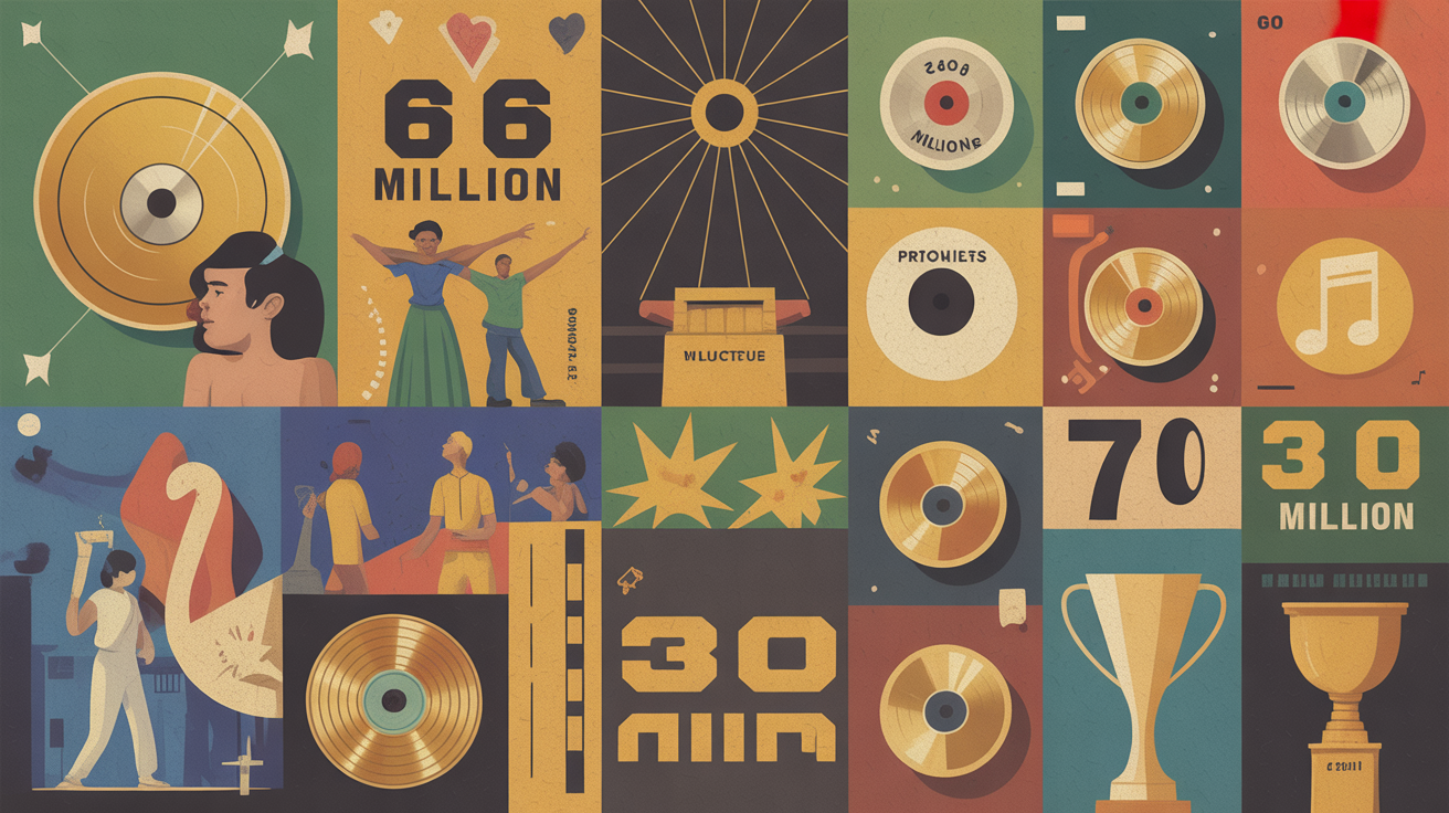 Mosaïque disques or platine chiffres producteurs musicaux célèbres