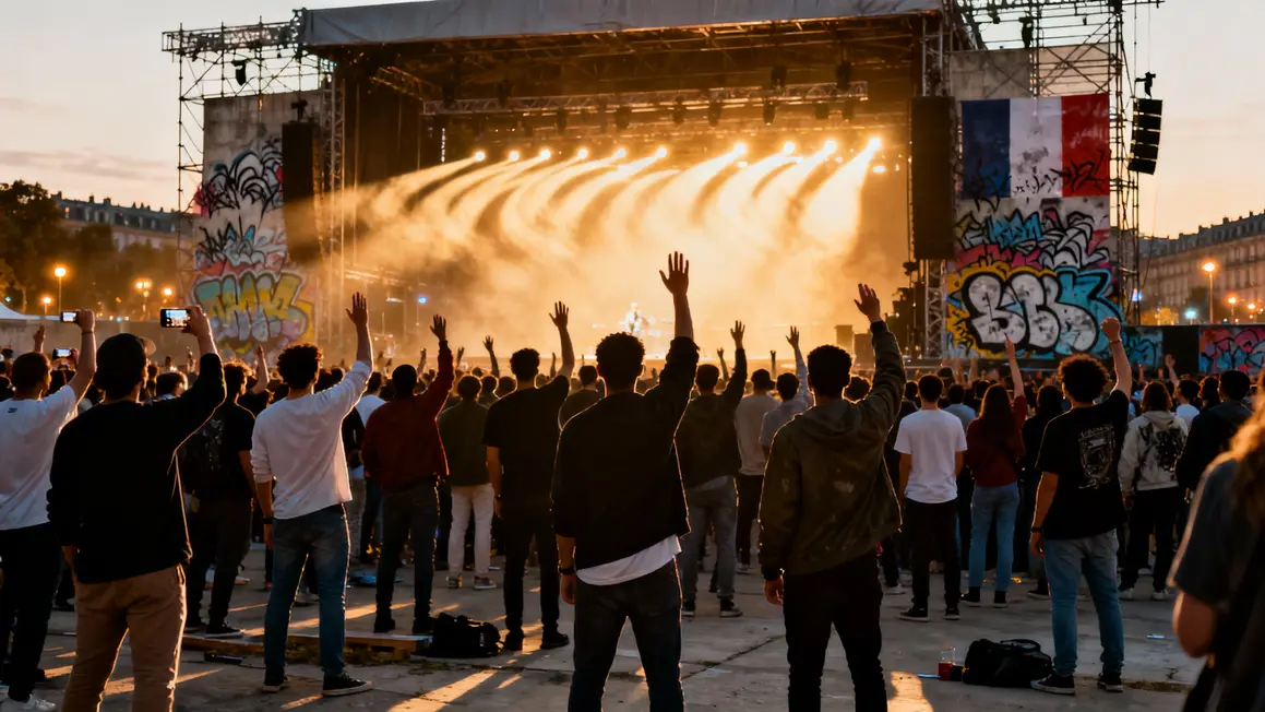 Fans Bras levés scène lumière union populaire Jul 2026