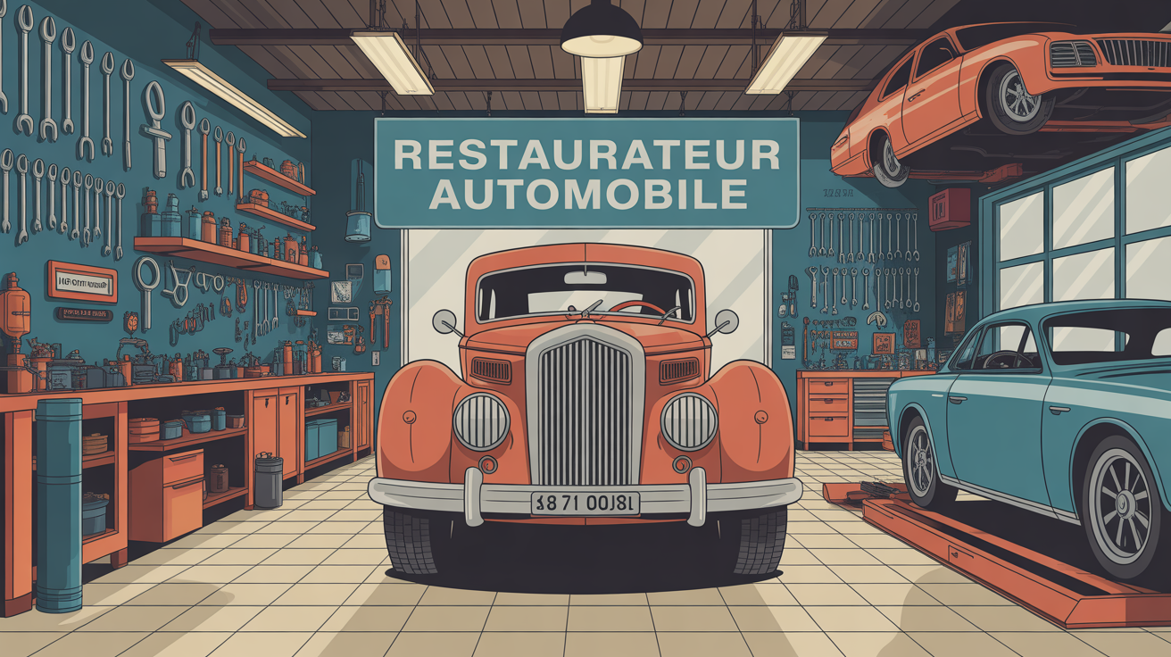 Atelier lumineux avec voitures anciennes en restauration et ambiance conviviale