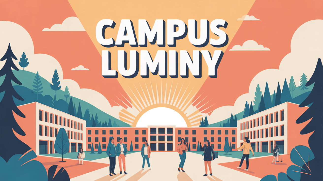 Campus Luminy baigné de soleil avec étudiants et bâtiments modernes