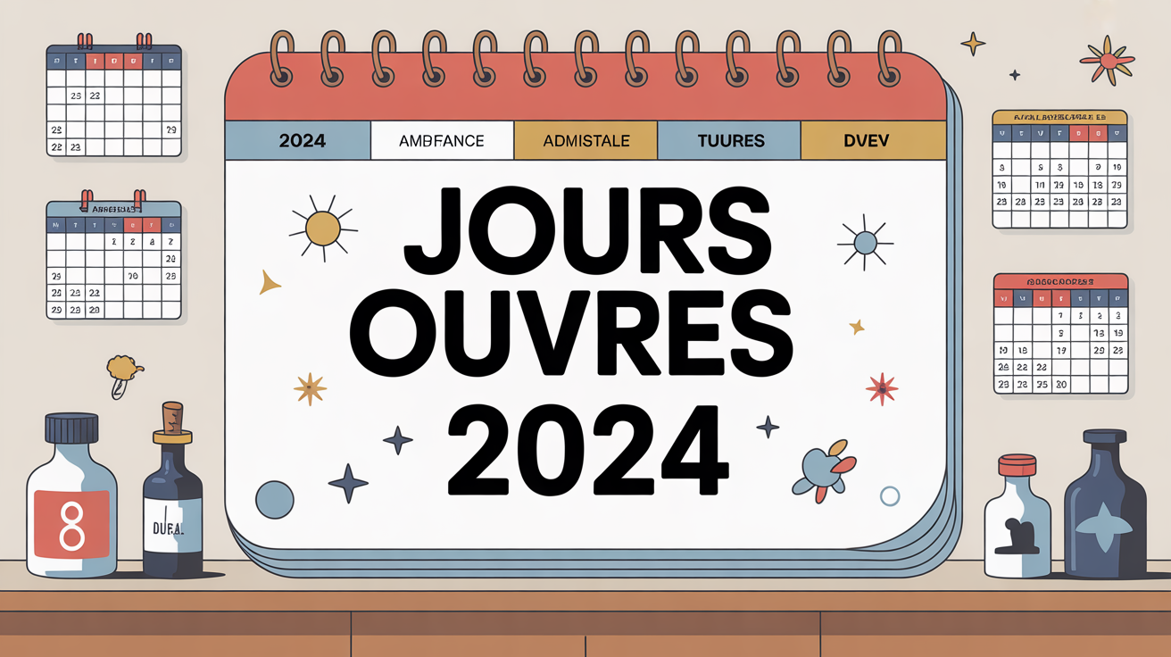 illustration calendrier mural jours ouvres 2024