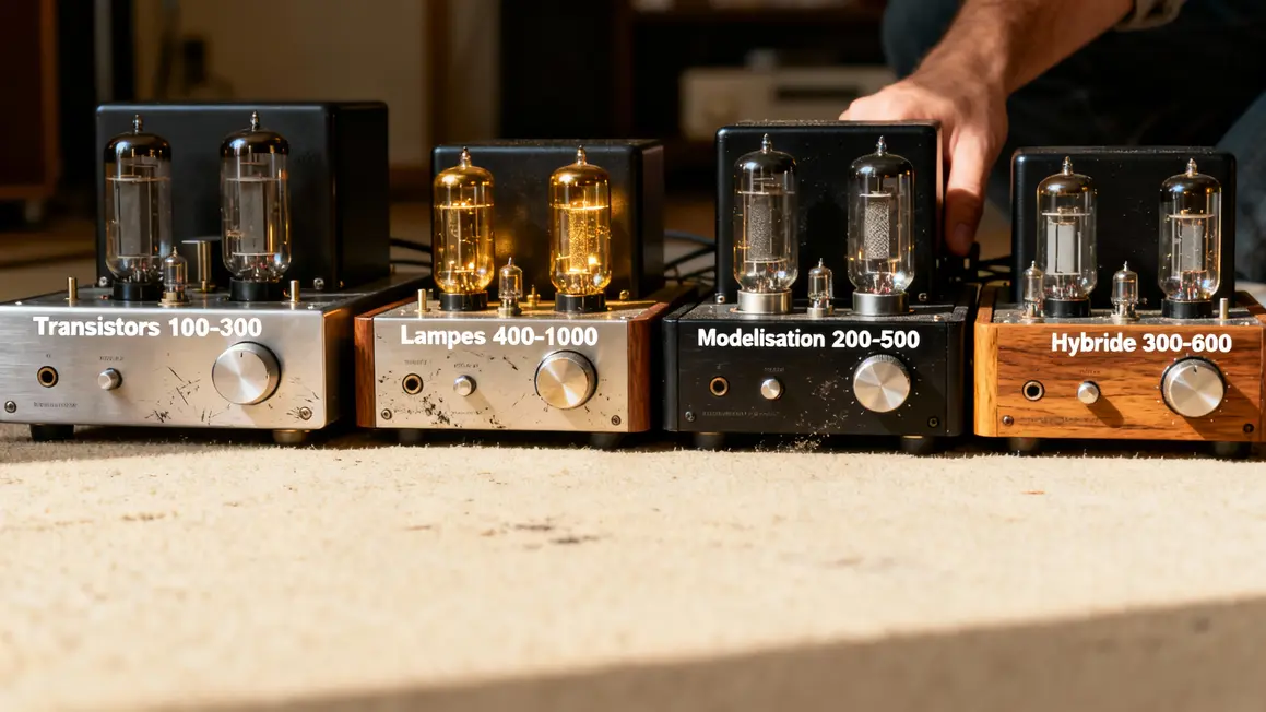 quatre amplis guitare comparatif transistors lampes modelisation hybride