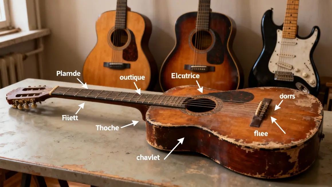 differentes guitares et elements identifies