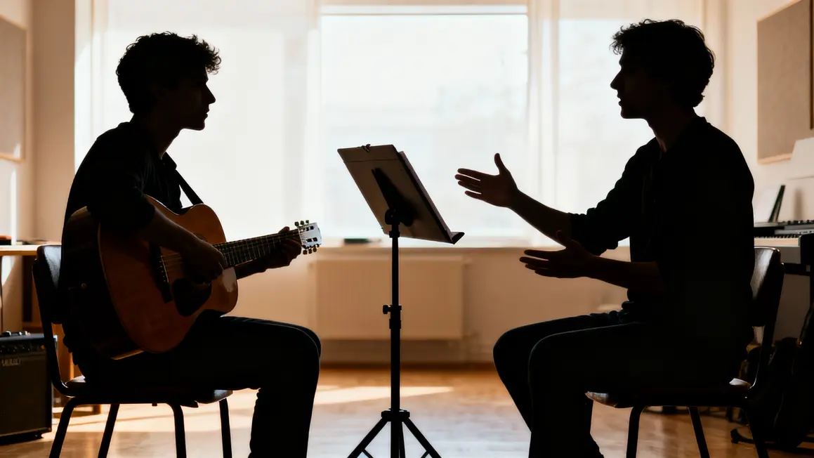 Apprentissage guitare élève professeur en face à face