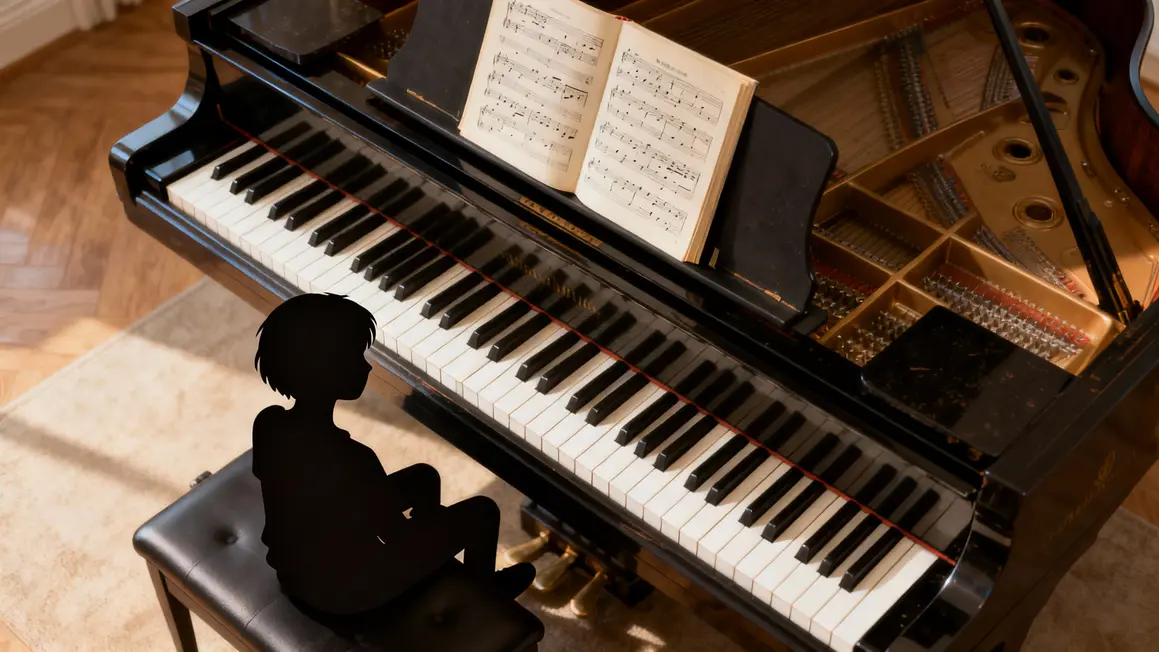 Debutant piano droit vue de haut livre solfege