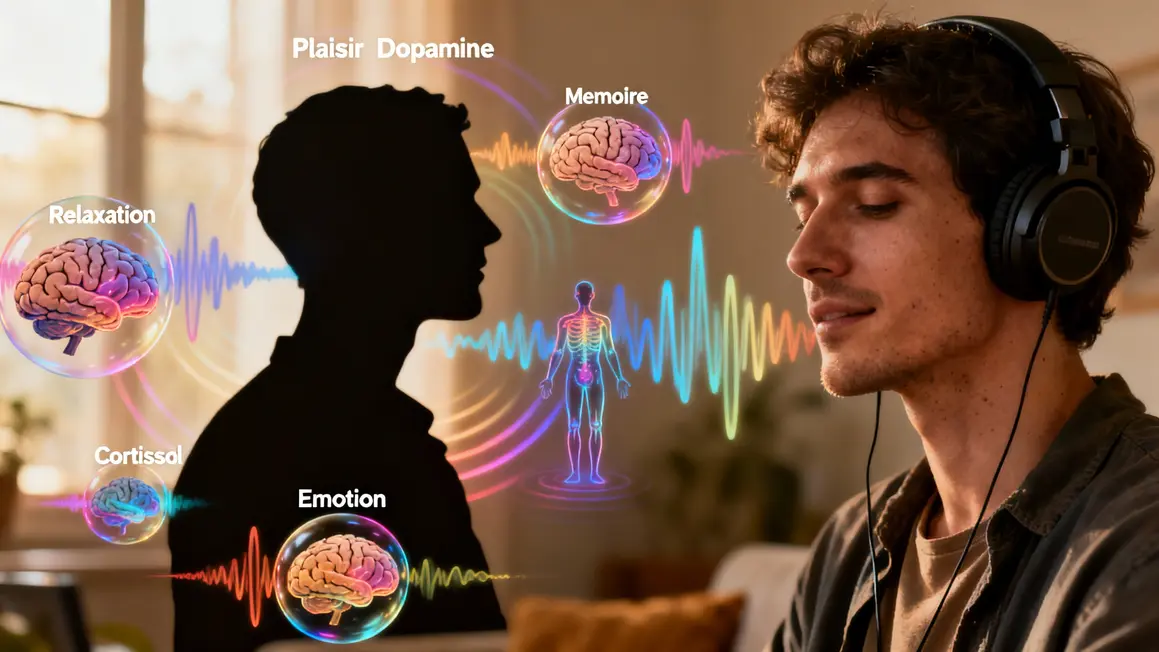 Illustration plaisir dopamine relaxation musique