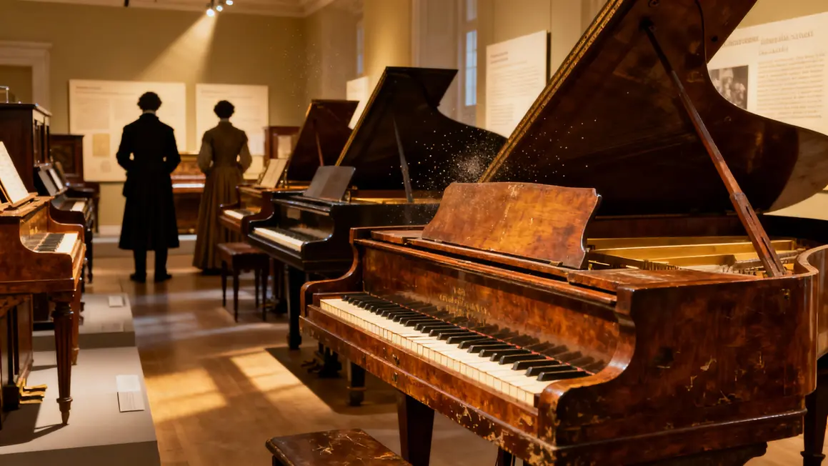 Exposition sur l'histoire du piano classique, clavecin et piano moderne