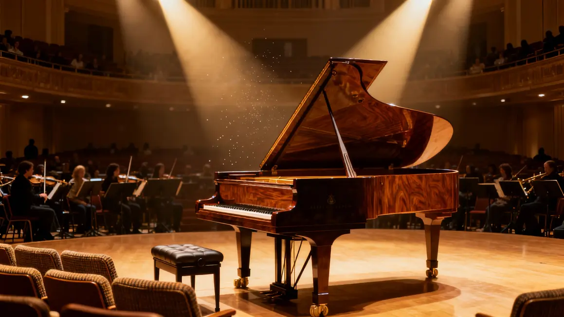 Piano à queue sur scène d'auditorium, roi des instruments