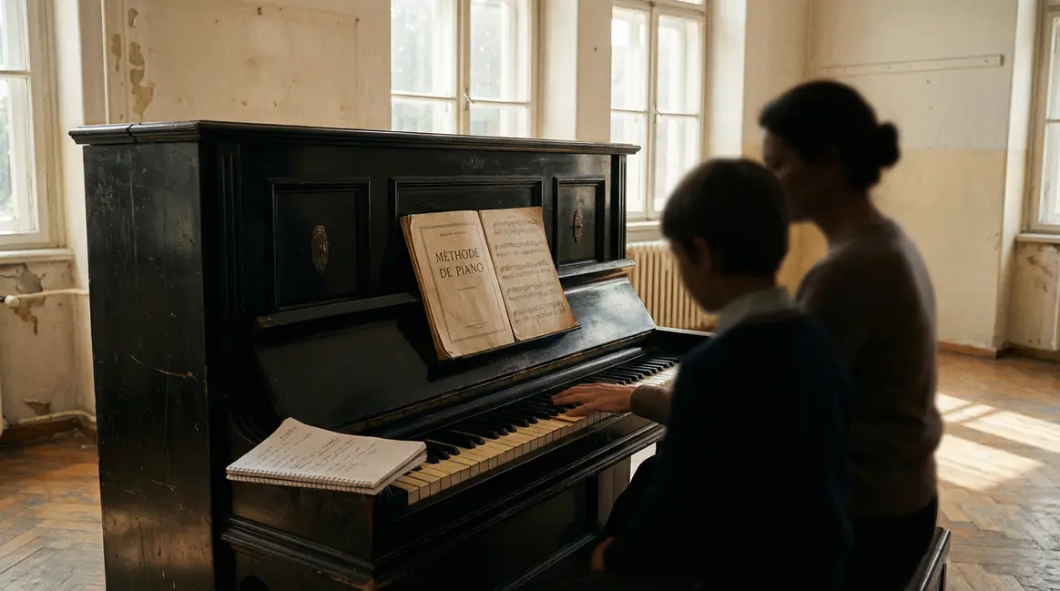 Professeur et élève piano, méthode cours, ambiance studieuse