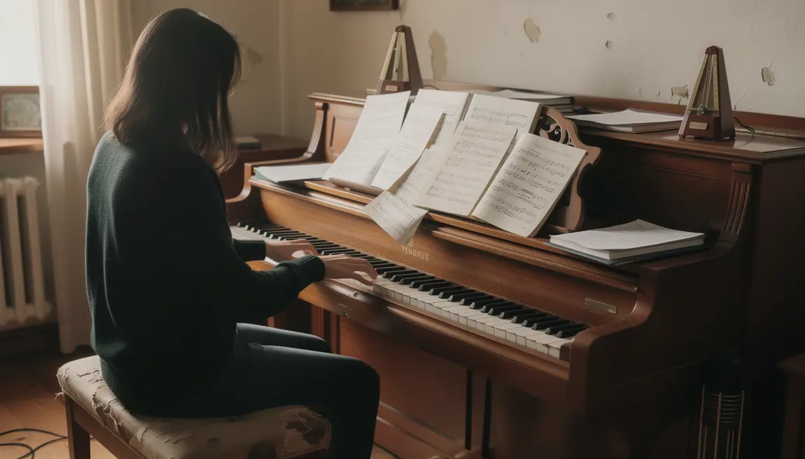 Piano et partitions ambiance chaleureuse d'apprentissage