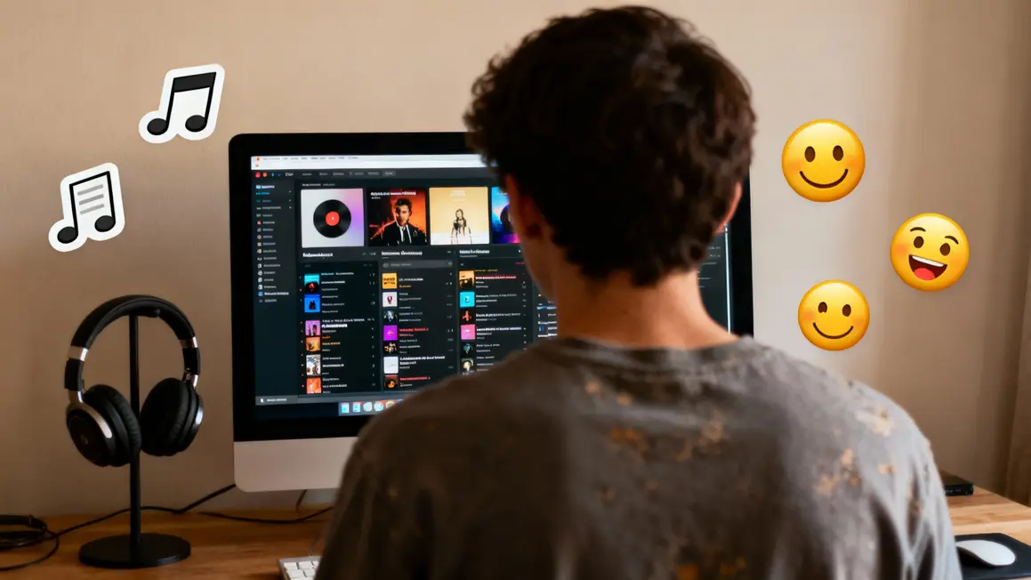 personne explorant playlists et émotions musicales en ligne