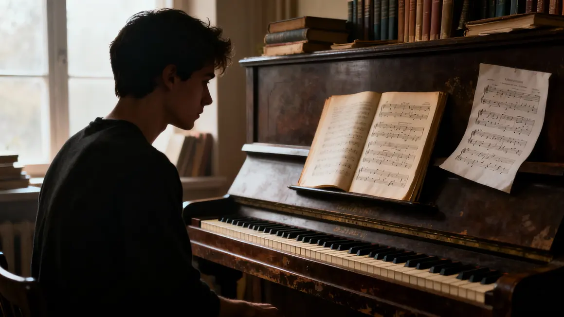 Intérieur littéraire jeune Robert Schumann piano classique