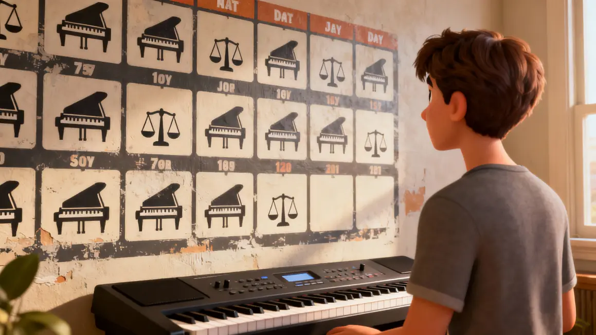tableau mural organisation débutant piano pictogrammes gammes