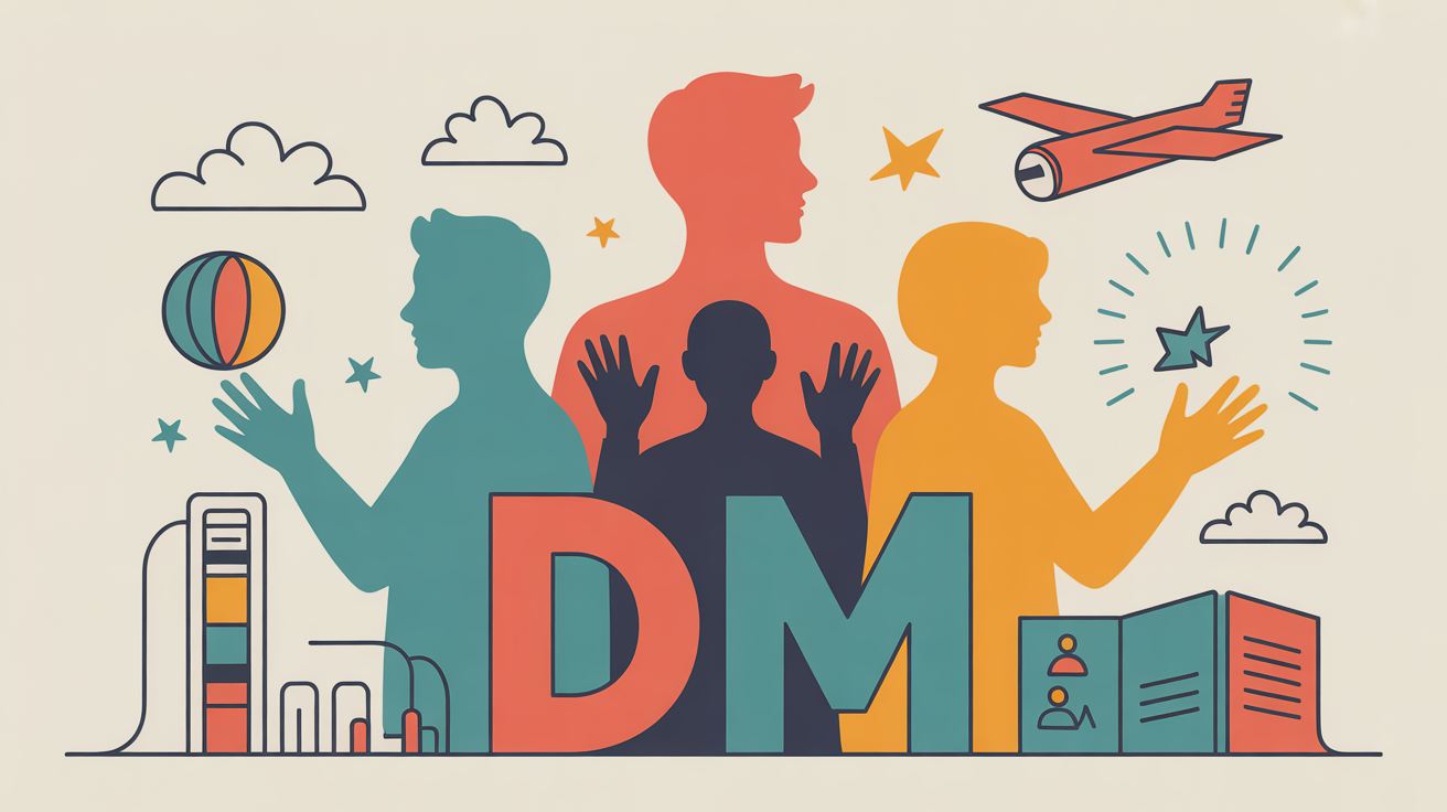 dm signification illustration silhouettes reseaux sociaux jeu de role