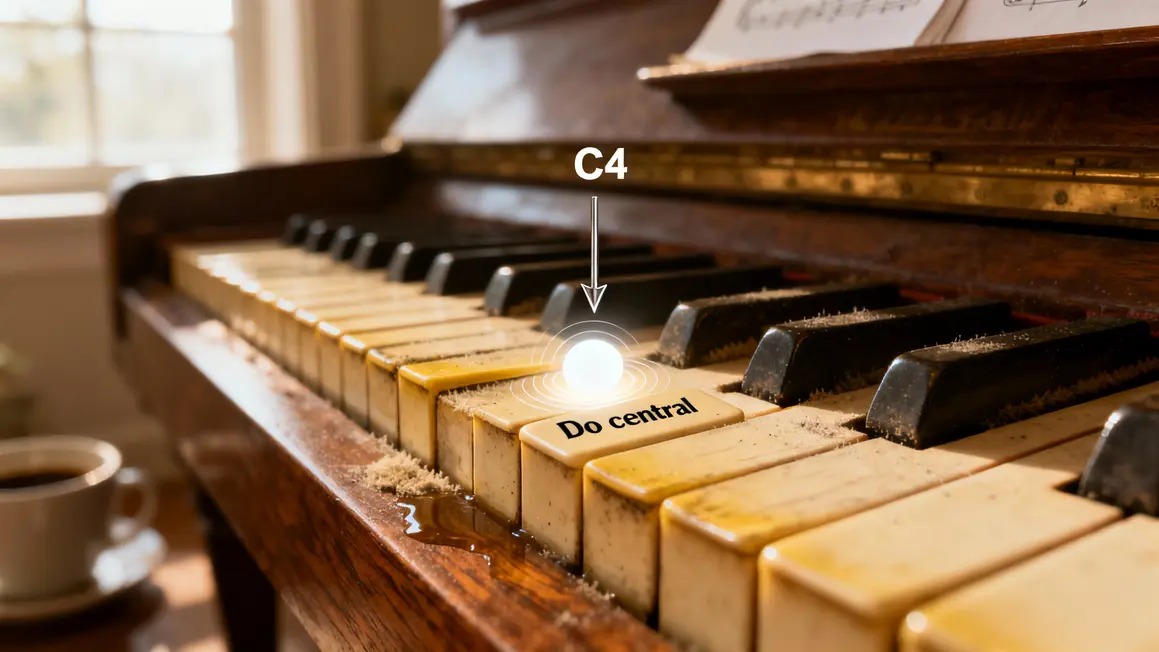 Cercle sur Do central repérage notes piano