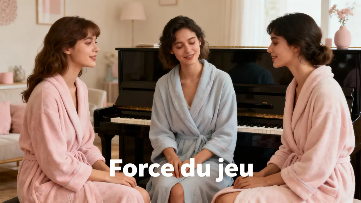 Trois femmes autour d’un piano couleurs pastel