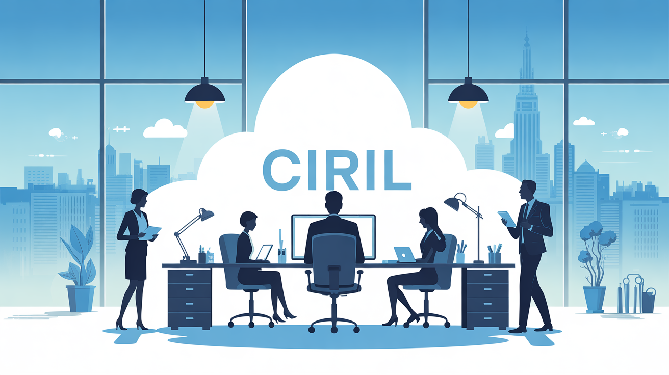 Illustration Ciril bureau moderne silhouettes professionnelles