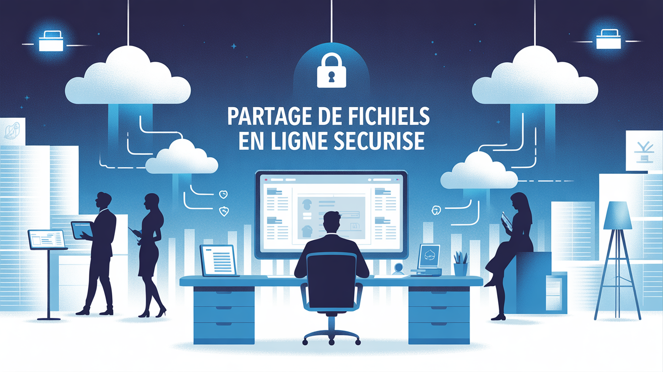 illustration partage de fichier en ligne sécurisé bureau