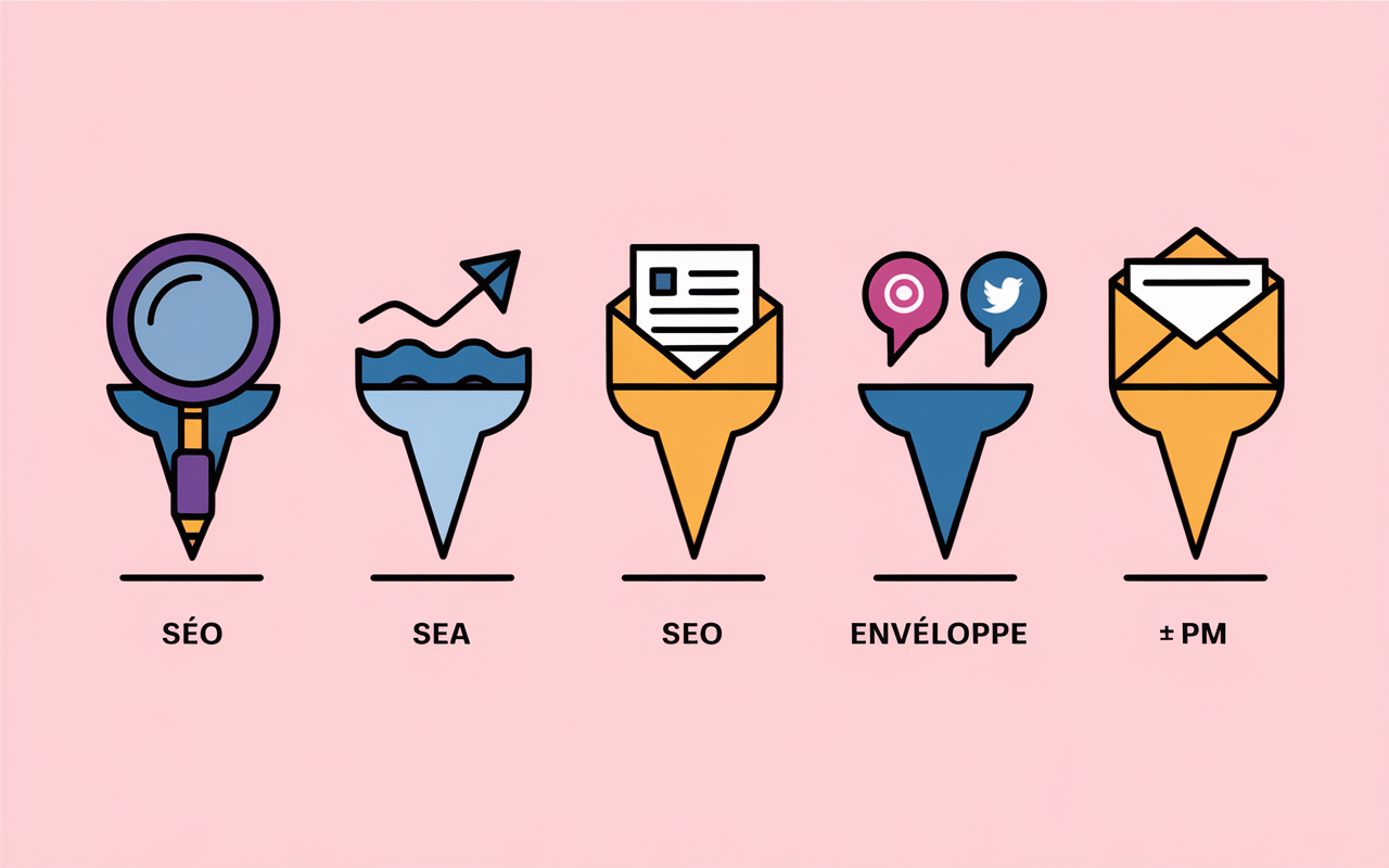 Illustration 5 piliers webmarketing avec icones