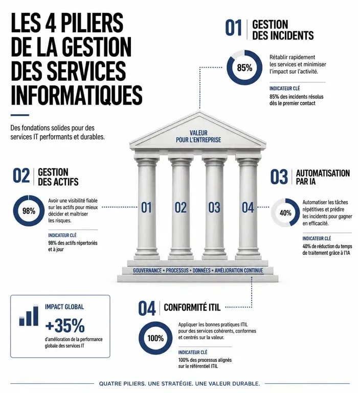 Infographie des piliers d'un outil ITSM pour la gestion des services informatiques