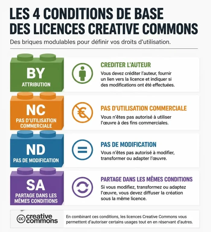 Infographie explicative des conditions des licences Creative Commons