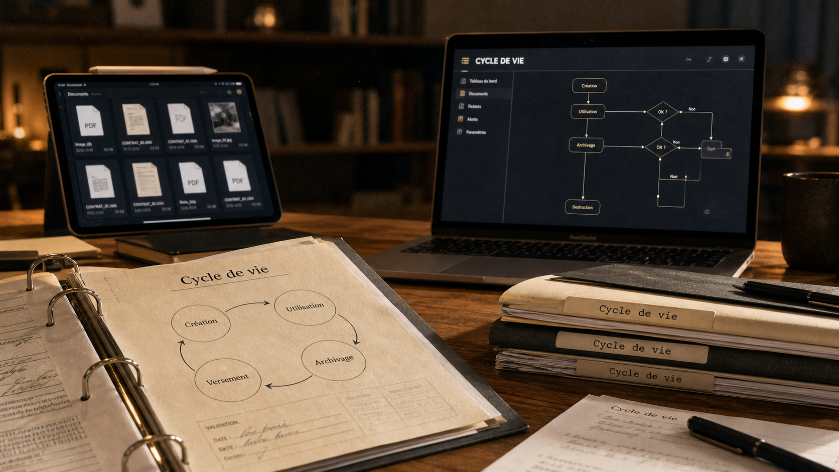 Gestion de contenu : données et documents sur bureau, cycle de vie