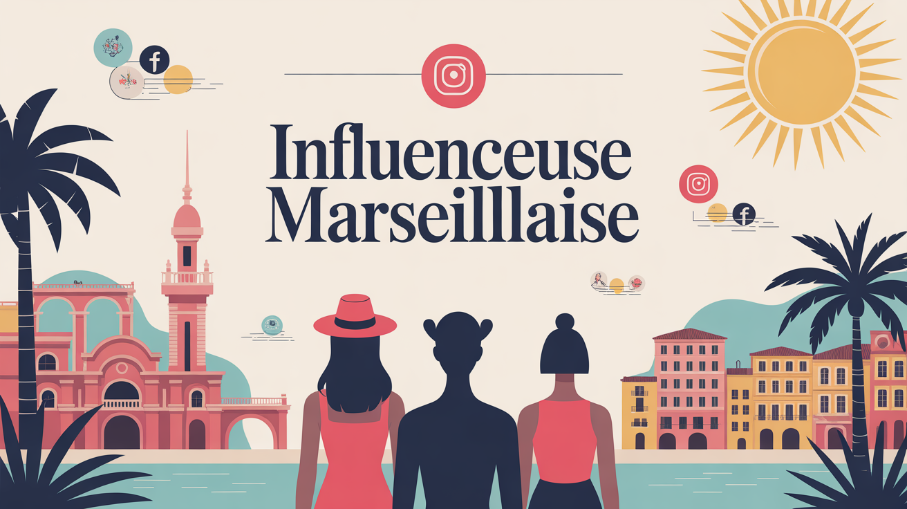 influenceuse marseillaise devant ville stylisee
