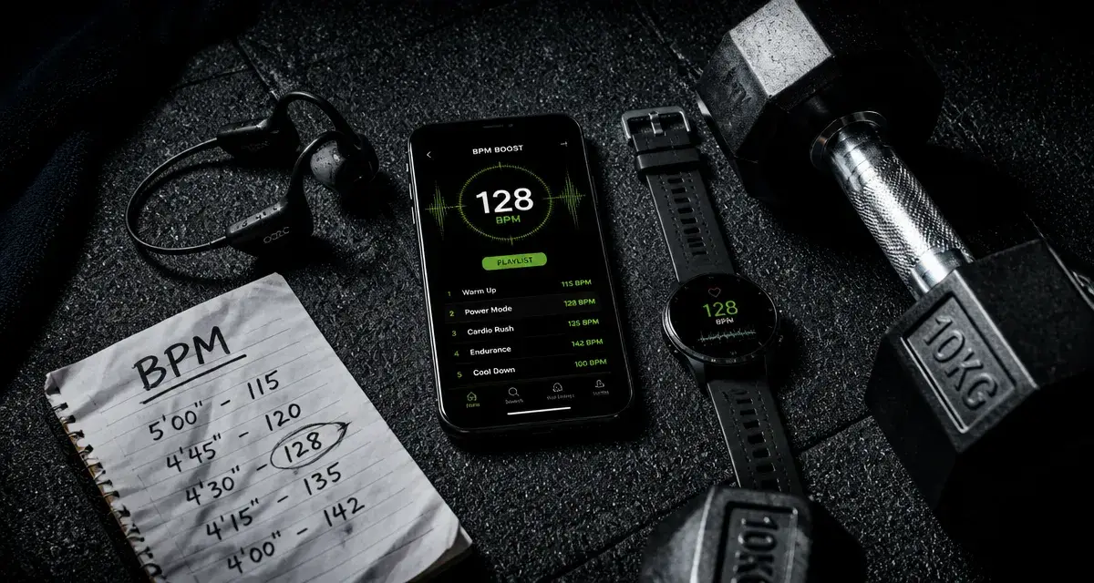 Musique fitness et BPM visible sur une playlist
