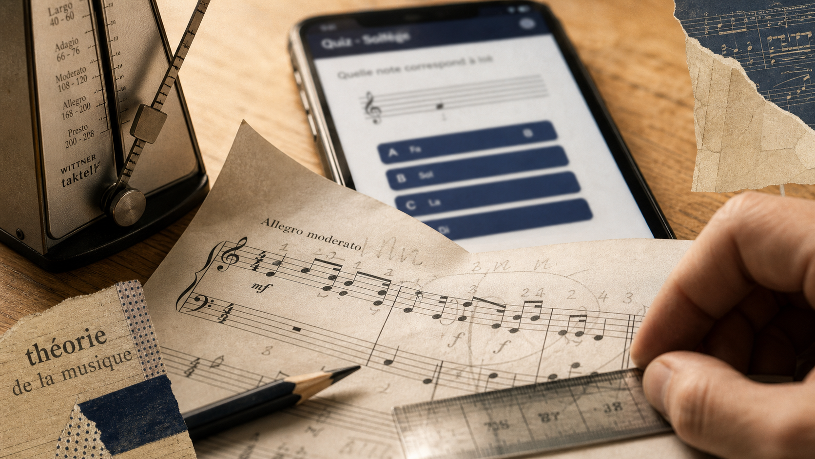 Apprendre le solfège : feuille de portée, notes et métronome, quiz