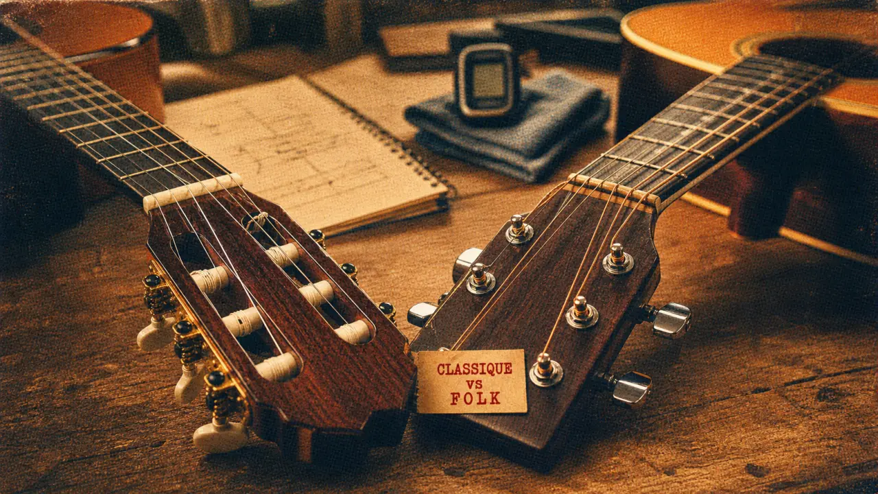 Différence guitare classique et acoustique : cordes, manche, son (classique vs folk)