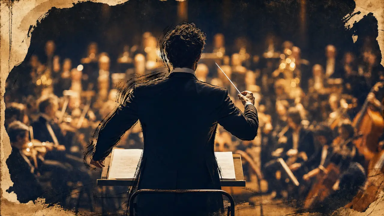 Maitre d'orchestre dirige l’orchestre, vue depuis la salle