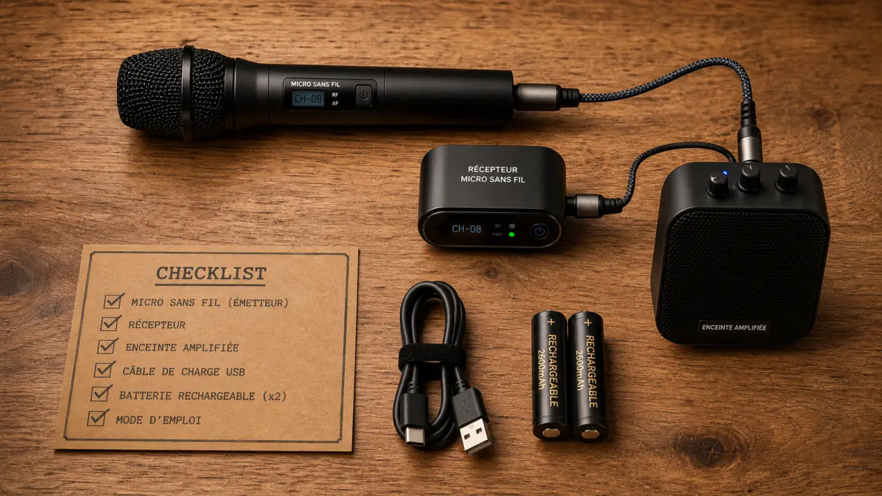 Micro sans fil pour chanter, autonomie 40h, portée 160 ft