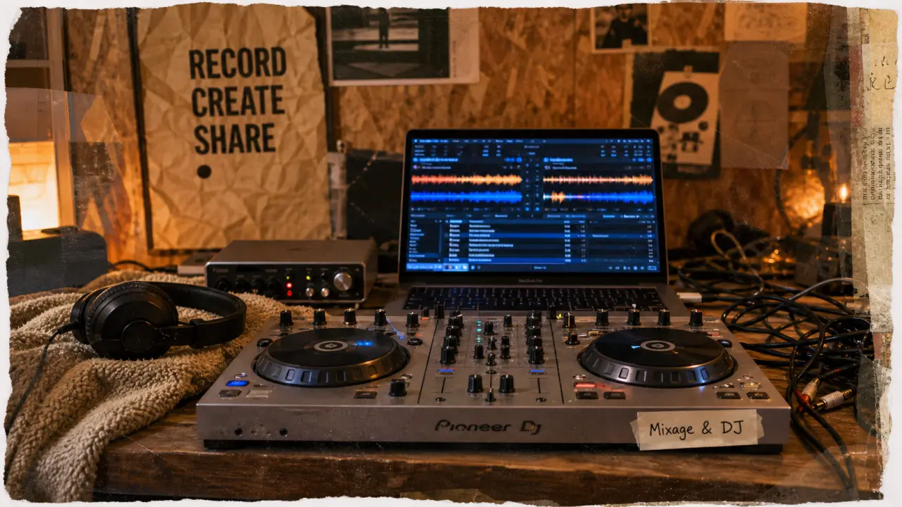 Mixer des musiques en studio DJ : console, casque et formes d’onde