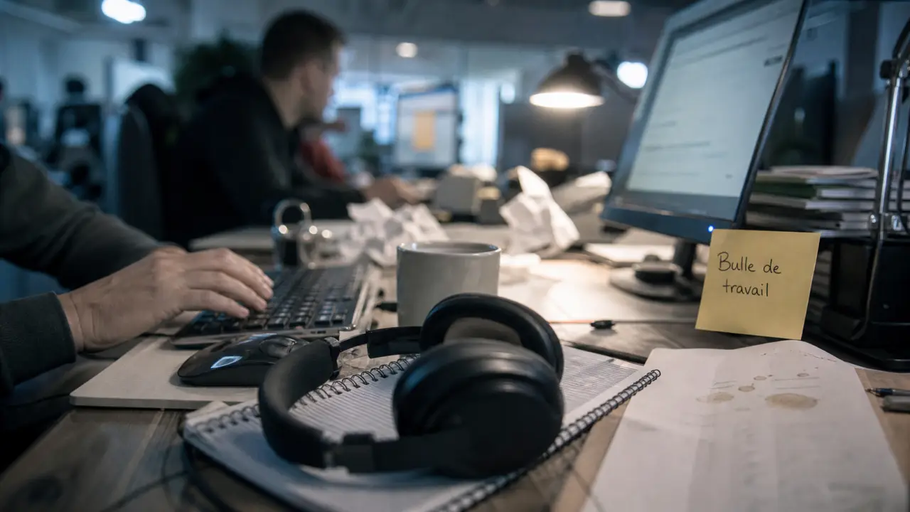 Musique au travail : casque sur bureau en open space pour se concentrer