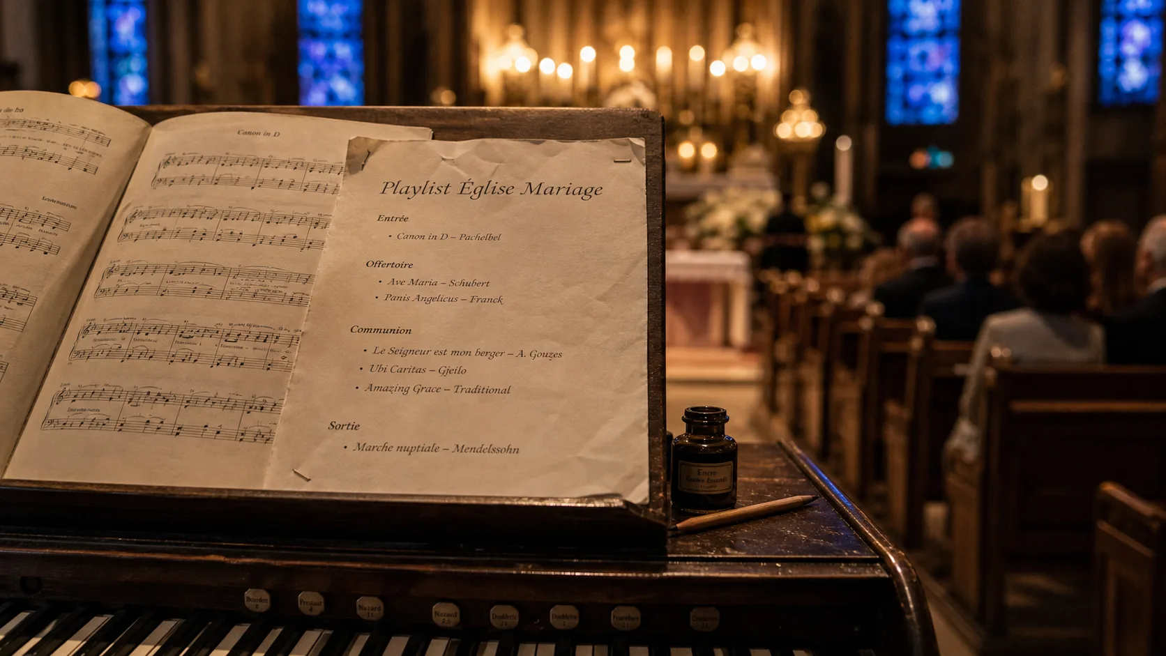 Musique eglise mariage : playlist de mariage à l’église sur pupitre