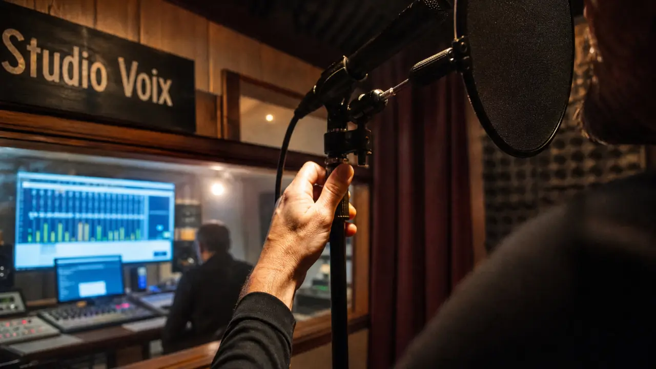 Studio musical : micro en cabine d’enregistrement