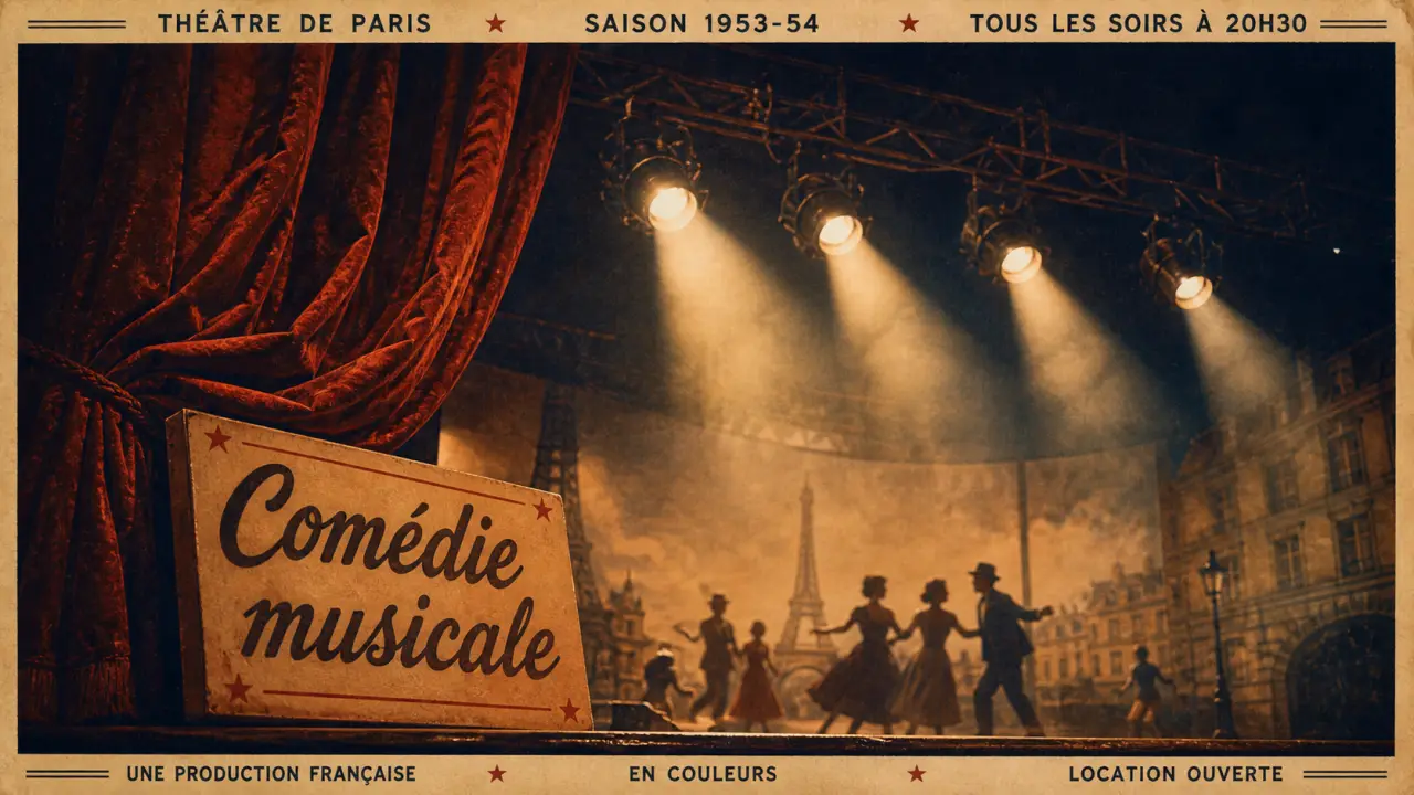 Comédie musicale France : salle de théâtre parisien, affiche vintage