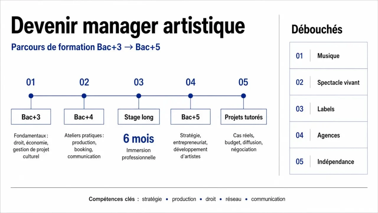 Manager artistique : parcours de formation Bac+3 à Bac+5 et débouchés