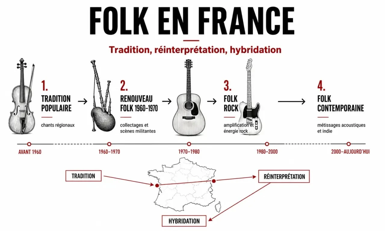 Musique folk : frise chronologique des origines, du folk revival au folk rock